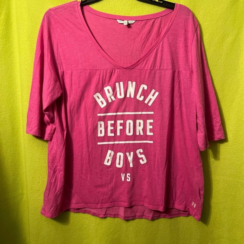 Victoria’s Secret Brunch Before Boys Pink 3/4 Sleeve V-Neck Tee XL